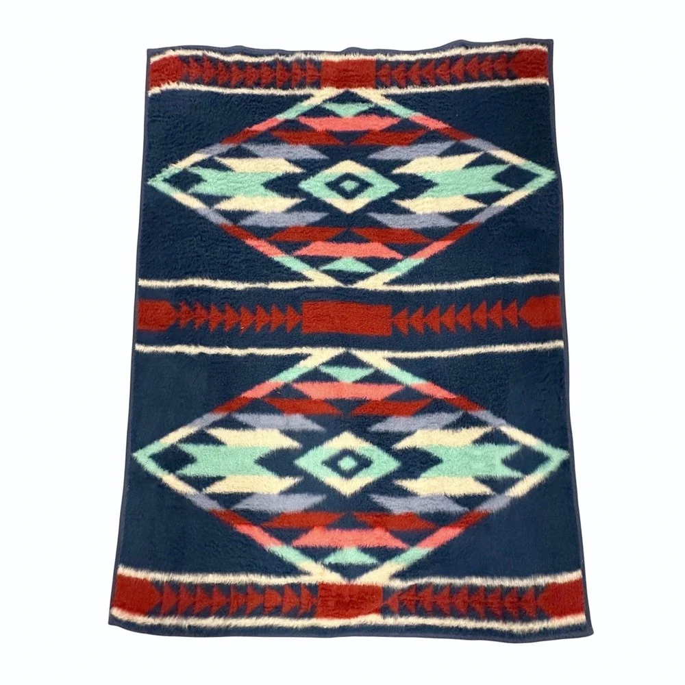 Vintage 90s Biederlack Southwestern Aztec Fleece Throw Blanket 57